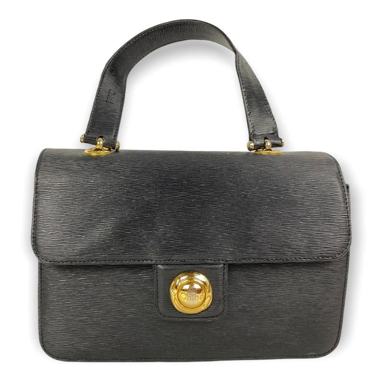 Appraisal: Chloe Flap Front Black Handbag w ChainMade In Italy x