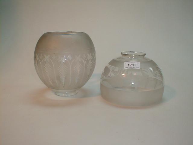 Appraisal: Two etched glass lamp shades