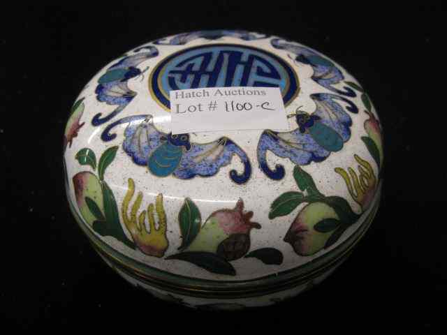 Appraisal: Chinese Cloisonne Round Box bat fruit decor medallion in center