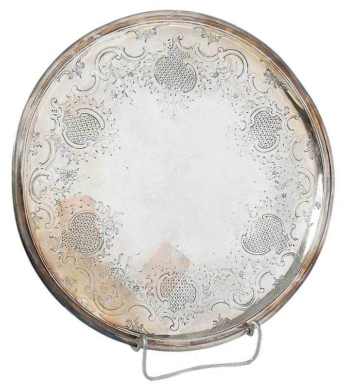 Appraisal: English Silver Footed Tray possibly round with engraved floor no