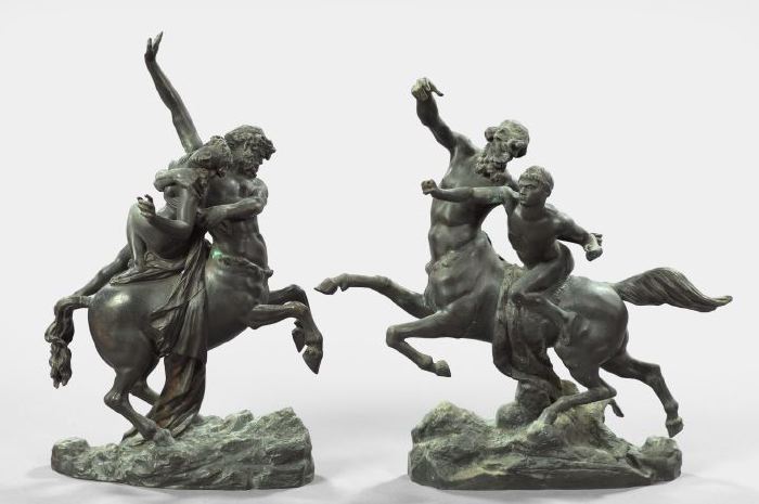 Appraisal: Pair of French Black-Patinated Bronze Centaur Groups fourth quarter th