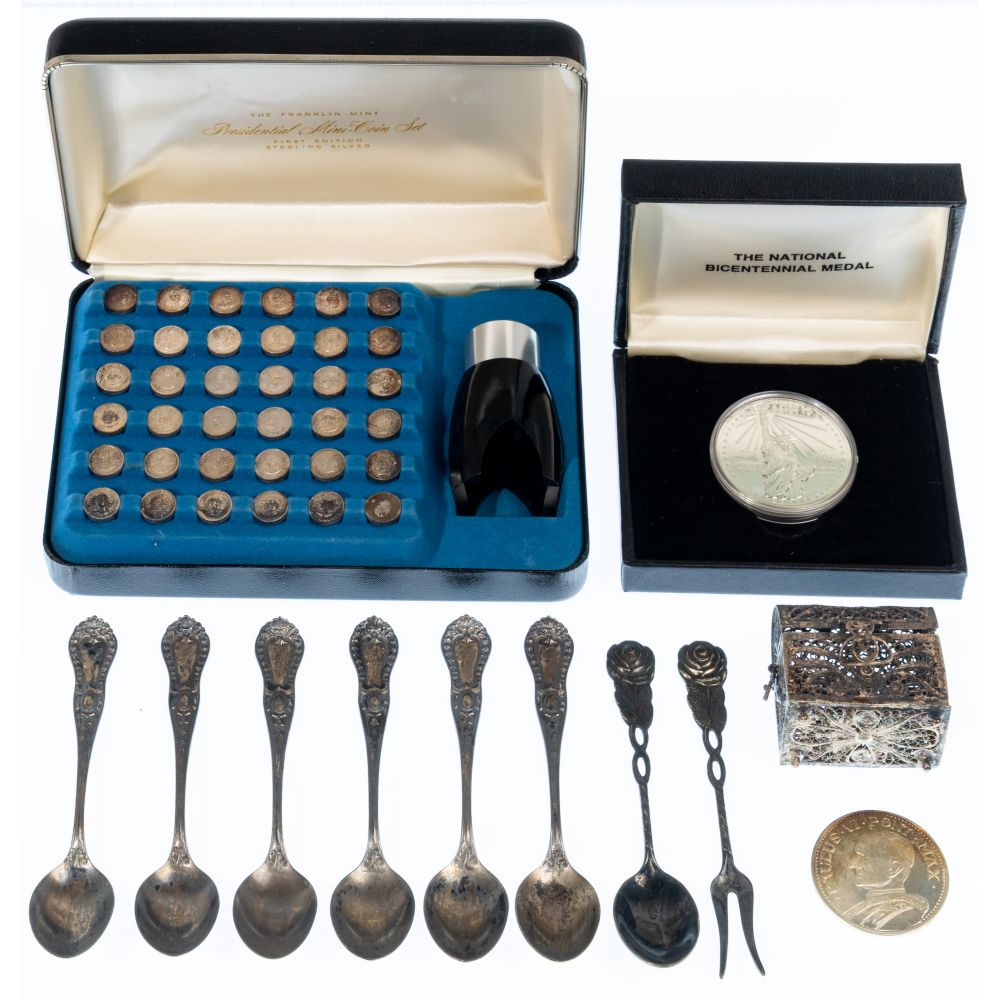 Appraisal: SILVER COIN ASSORTMENTIncluding a Franklin Mint sterling silver set of