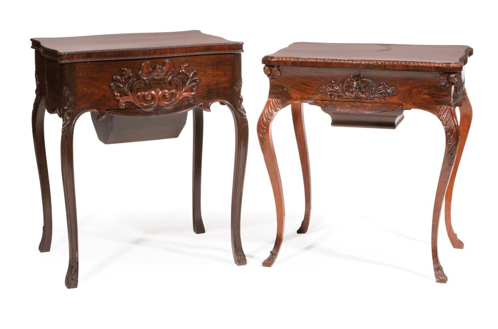 Appraisal: Two American Rococo Rosewood Work Tables c likely New York