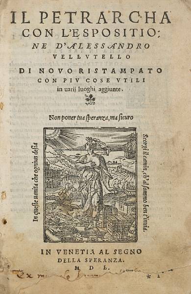 Appraisal: PETRARCA FRANCESCO Il Petrarcha con l'espositione d'Alessandro Vellutello Venice al