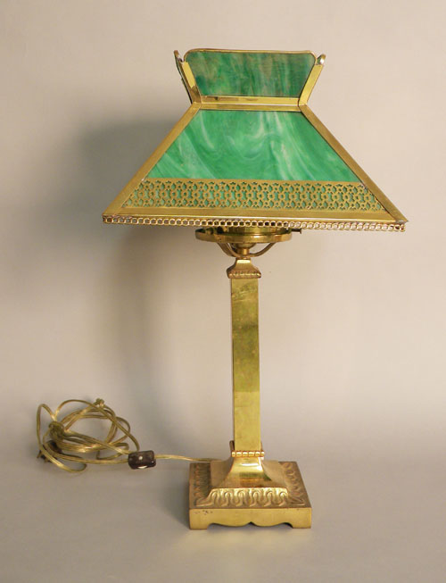 Appraisal: Slag glass electric table lamp with brass base h