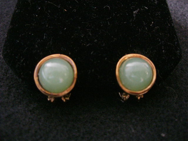 Appraisal: Pair of Jade Earrings set in K yellow gold w