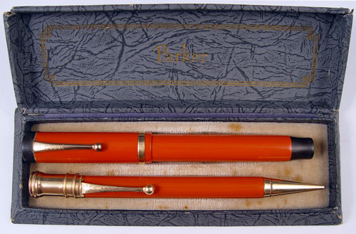 Appraisal: RED PARKER LUCKY CURVE DUOFOLD SR PEN PENCIL IN BOX