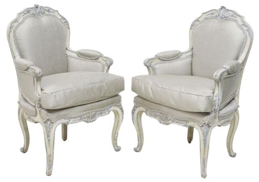 Appraisal: pair French Louis XV style armchairs th c paint decorated