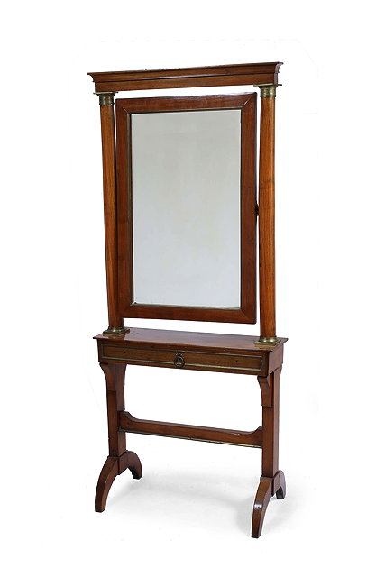 Appraisal: AN EMPIRE CHESTNUT OR POSSIBLY BIRCH WOOD CHEVAL MIRROR with