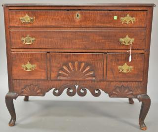 Appraisal: Queen Anne tiger maple chest on chest base with double