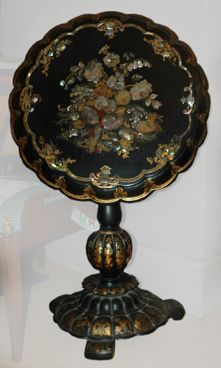 Appraisal: Victorian Style Floral and Fruit Decorated Papier Mache Tilt-Top Table