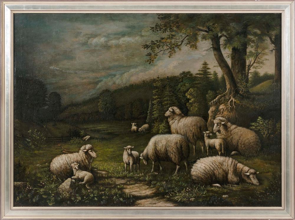 Appraisal: AMERICAN SCHOOL LATE TH CENTURY SHEEP IN A LANDSCAPE OIL