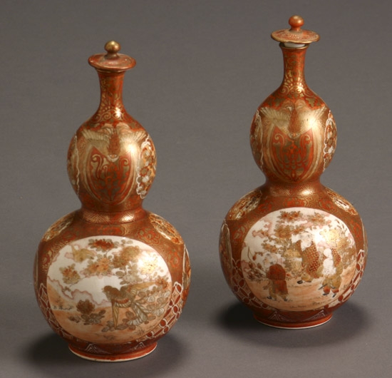 Appraisal: Pair of Kutani Gilt and Iron-Red Decorated Double-Gourd Covered Bottles