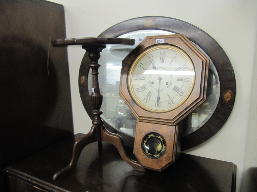 Appraisal: Mahogany wine table oval wall mirror and a wall clock