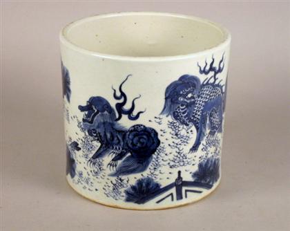 Appraisal: Large Chinese blue and white brushpot Of tall cylindrical form