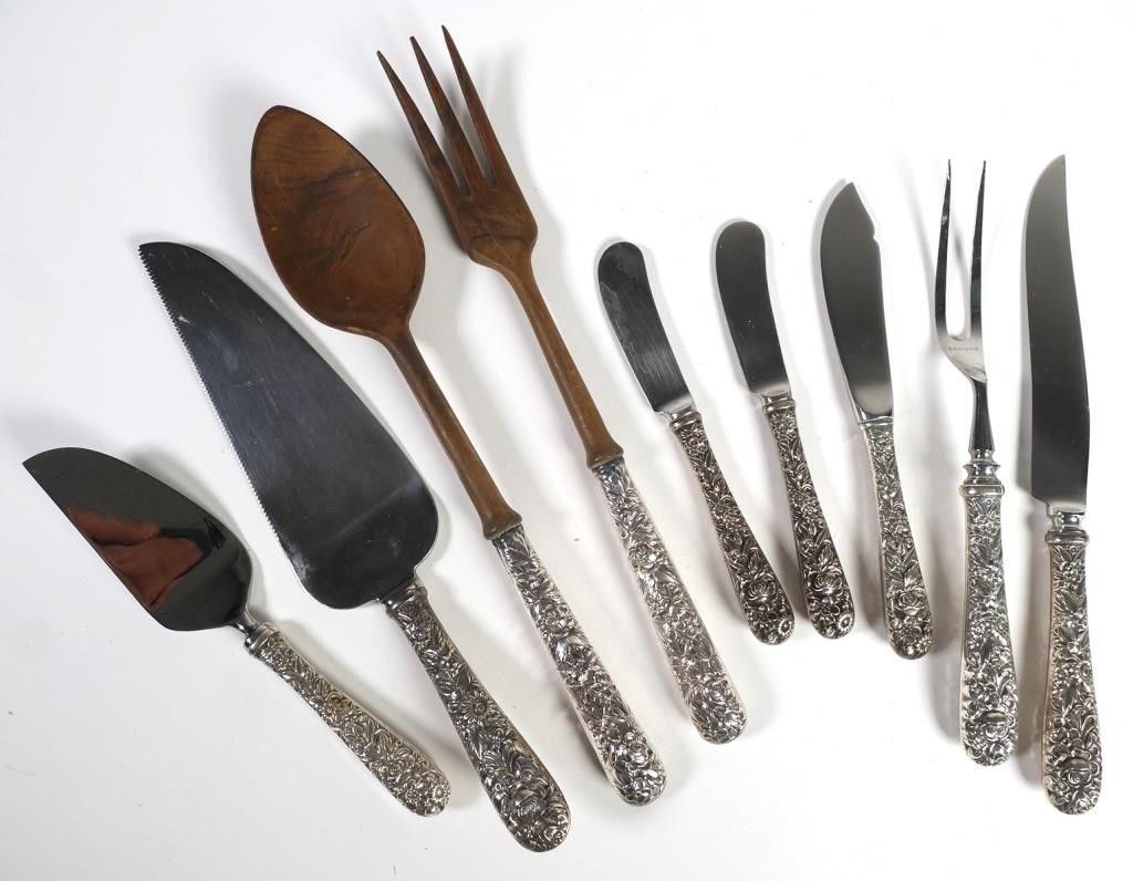 Appraisal: Nine sterling silver handled serving pieces in Kirk Son's iconic