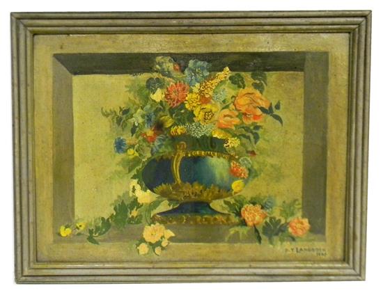 Appraisal: D T Langrock th C oil on canvas floral still