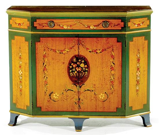 Appraisal: Adam style paint-decorated cabinet shaped top above conforming case with