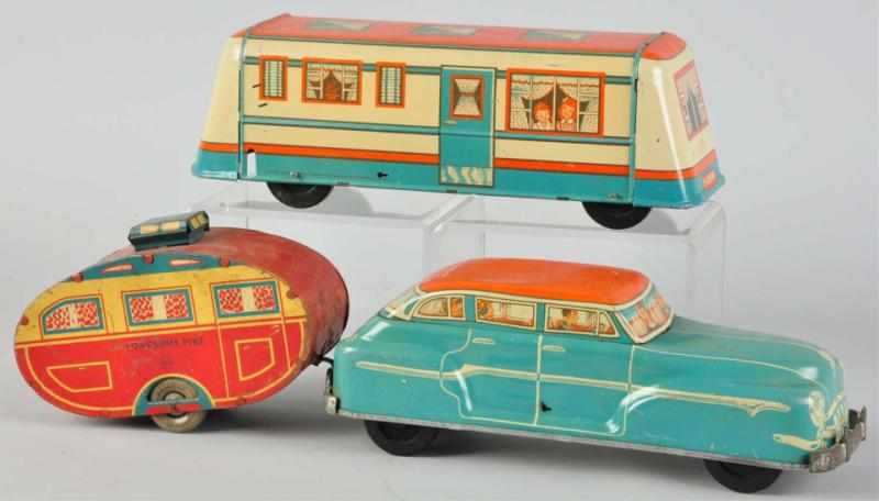 Appraisal: Lot of Tin Litho Car Trailer Toys American Includes one