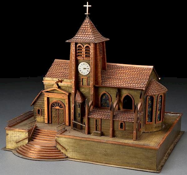 Appraisal: FRENCH ARCHITECTURAL CLOCK BY HURET AN INTERESTING FRENCH ARCHITECTURAL CHAPEL