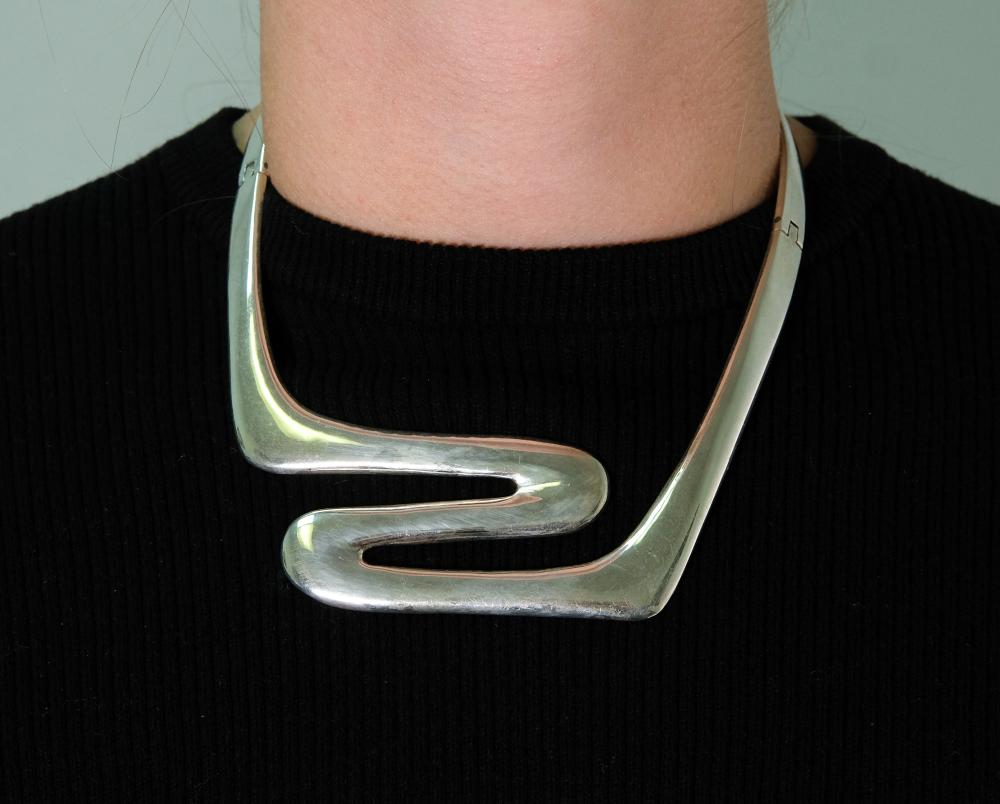 Appraisal: Taxco sterling silver modernist hinged collar necklace Stamped Mexico Approx