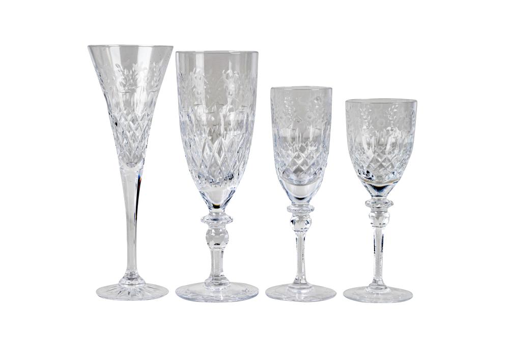 Appraisal: SET OF GALLIA FLORAL ETCHED CRYSTAL STEMWAREone with adhesive label