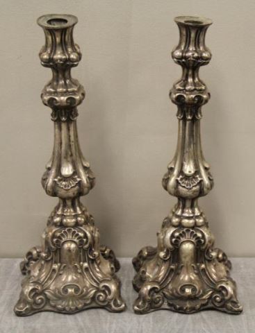 Appraisal: SILVER Pair of Continental Silver Candlesticks Total approx weight of