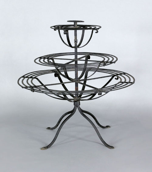 Appraisal: George III painted three tier wrought iron flower stand ca