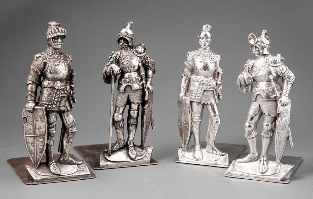 Appraisal: Pair of English Silverplate Knight in Armor Bookends mid- th