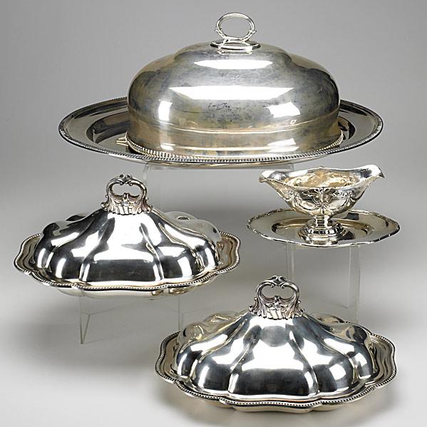 Appraisal: FIVE PIECES OF SILVER PLATEPair of covered vegetable dishes gravy