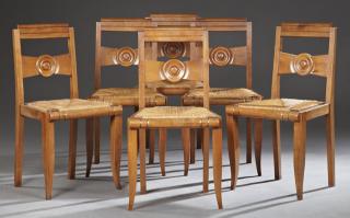 Appraisal: Set of Six French Art Deco Carved Walnut Dining Ch