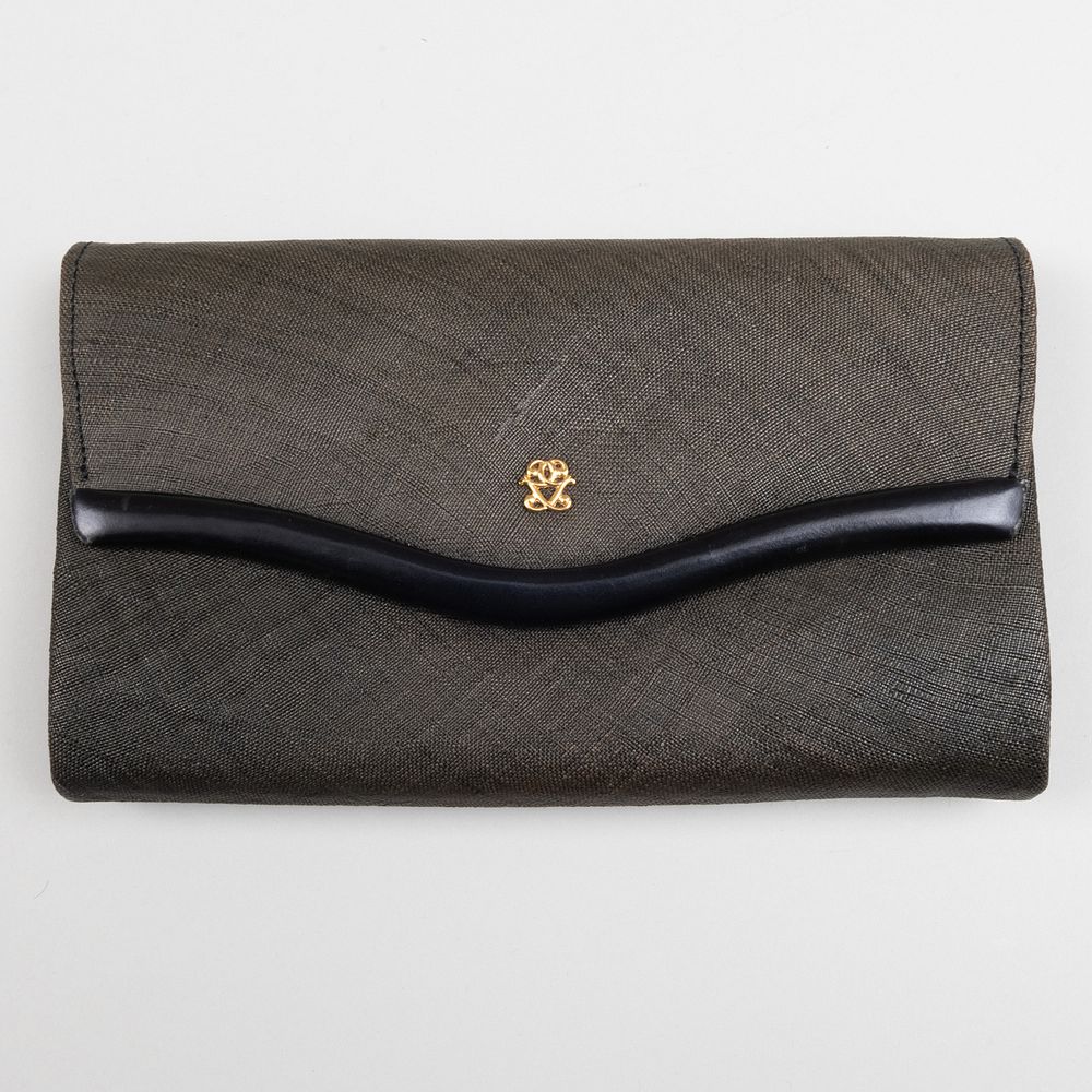 Appraisal: Germaine Gu rin Black Leather Trimmed and Woven Clutch Gilt