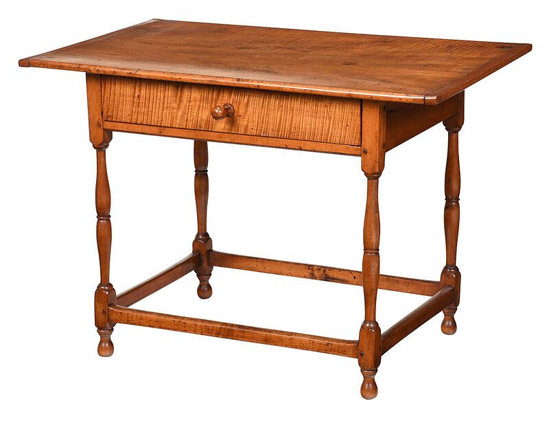 Appraisal: American William and Mary Tiger Maple Tavern Table New England