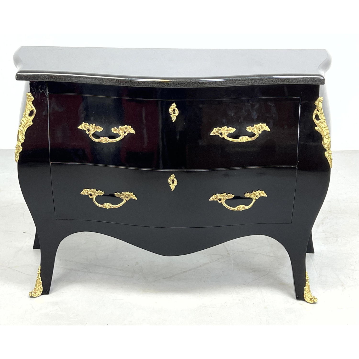 Appraisal: Bloomingdales Granite Top French Style Commode Dresser Black Lacquer Dimensions