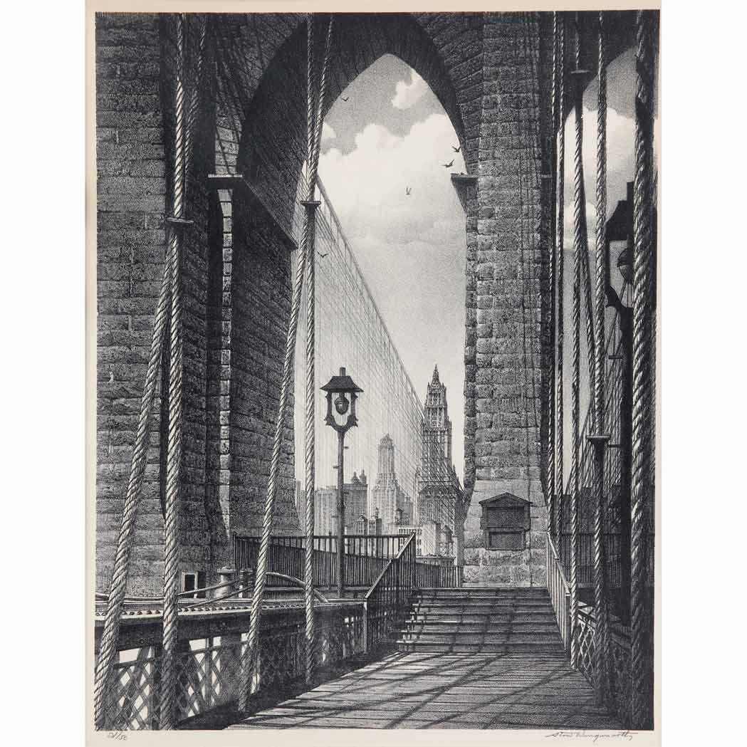 Appraisal: Stow Wengenroth HIGH ARCHES BROOKLYN BRIDGE S Lithograph signed and