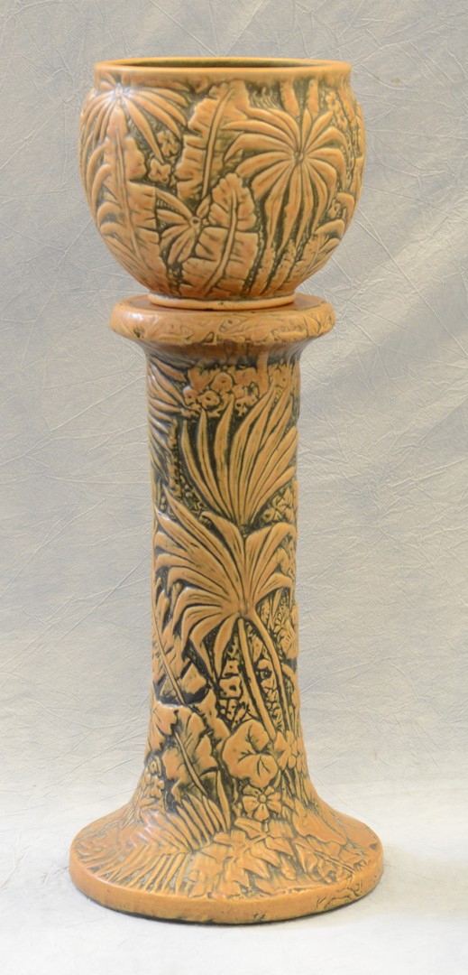 Appraisal: Weller Pottery Marvo jardiniere and pedestal pot h x dia