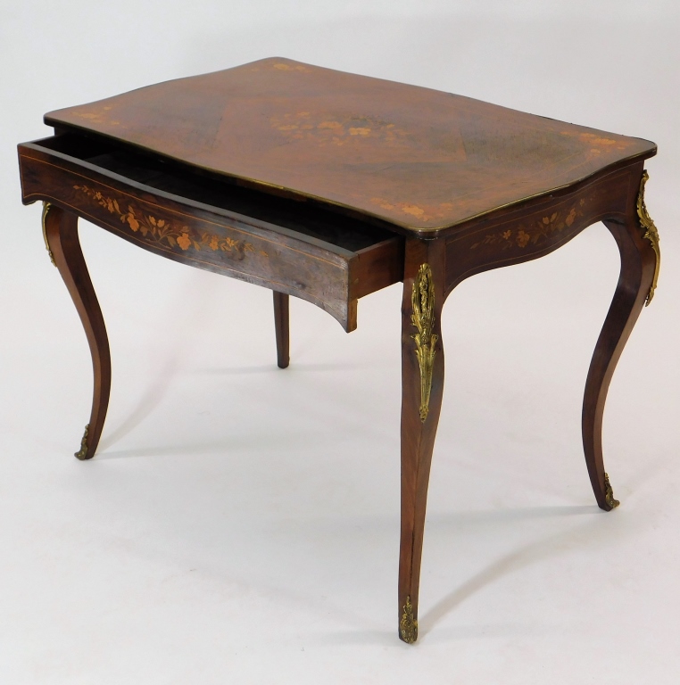 Appraisal: FRENCH MARQUETRY INLAID LADY'S WRITING TABLE DESK France Early th