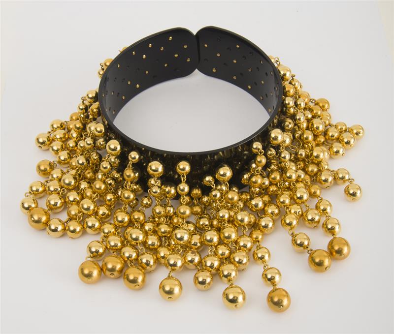 Appraisal: Two Plastic Gilt-Metal Paste and Beaded Collars Together with a