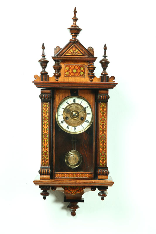 Appraisal: INLAID WALL CLOCK Germany nd half- th century Mahogany case