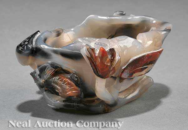 Appraisal: A Chinese Agate Brush Washer mottled gray black and brown