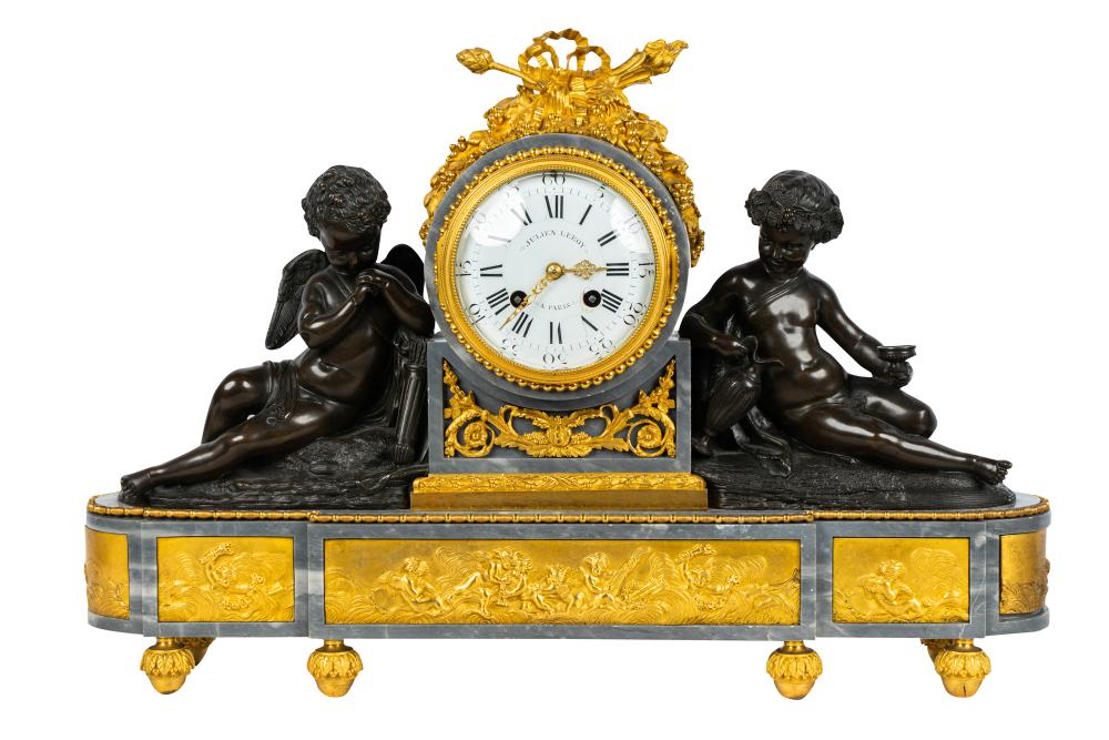 Appraisal: NAPOLEON III ORMOLU-MOUNTED MANTLE CLOCKmid th Century the white enamel