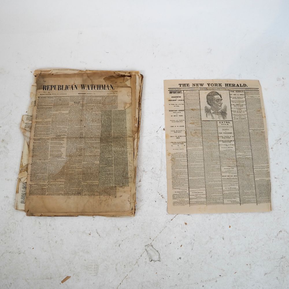 Appraisal: Newspaper Lot Incl Herald Lincoln Shot More Front page of