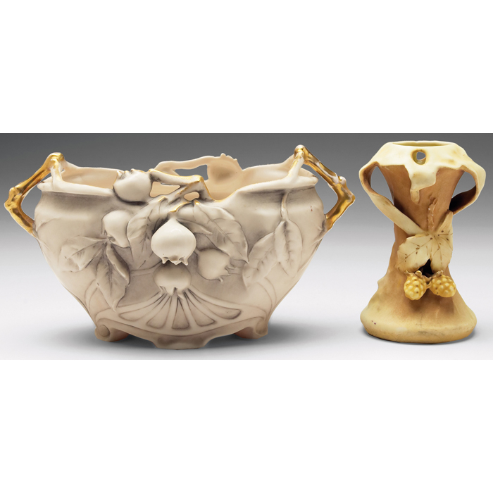 Appraisal: Royal Dux bowl double handled form in white with gold