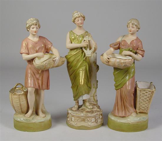 Appraisal: Three Royal Dux Figurines Circa Boy and girl with baskets