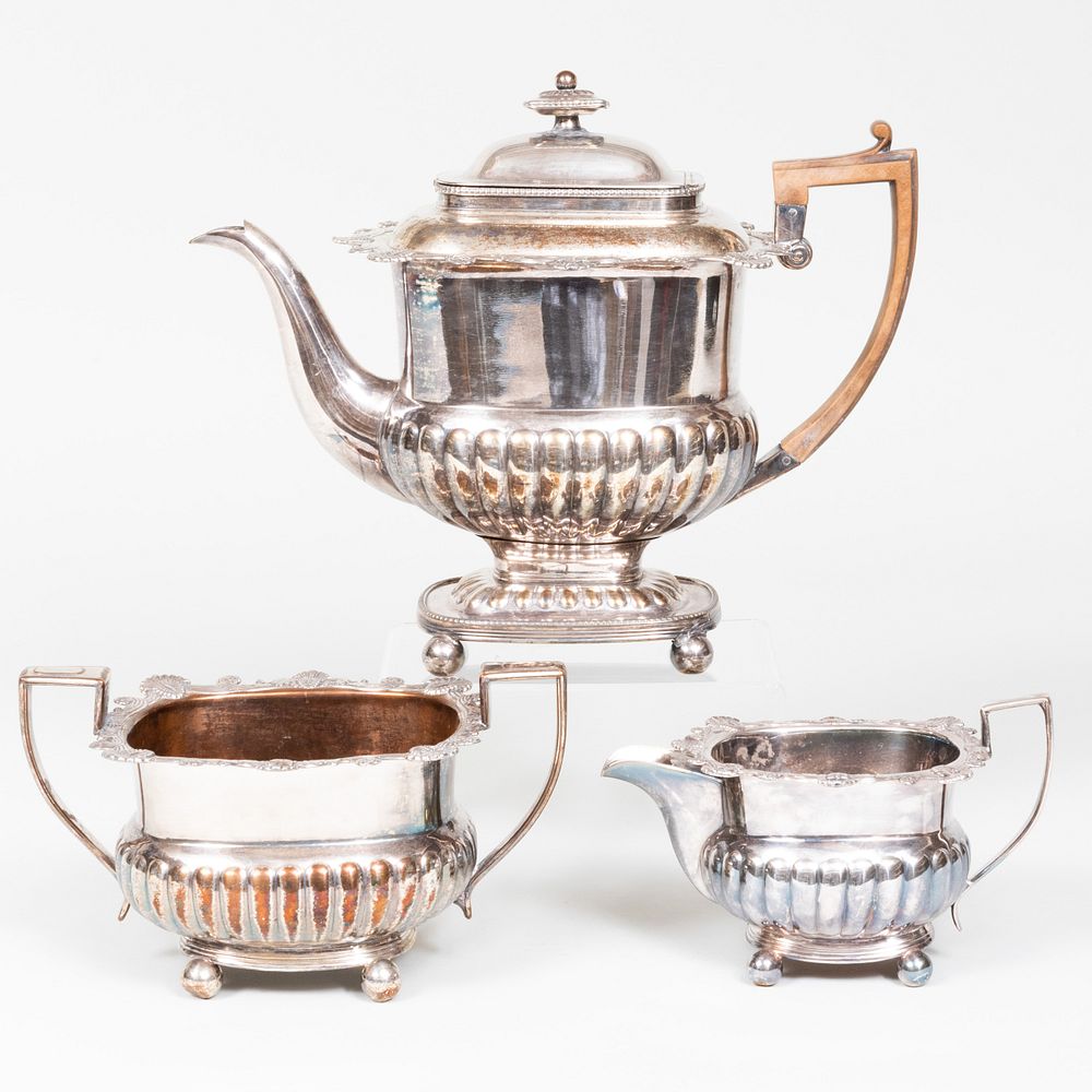 Appraisal: Sheffield Plate Three-Piece Tea Service Comprising A teapot wiht hinged