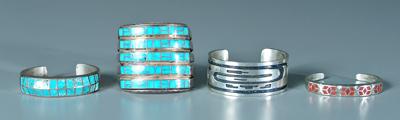 Appraisal: Four Southwestern silver bracelets all cuff style two with turquoise