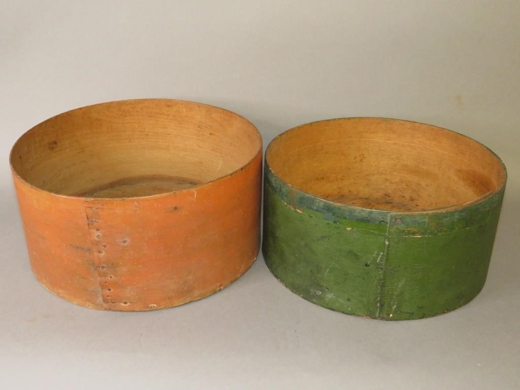 Appraisal: WOODEN PAINTED ROUND BAND BOXESca - both non-lidded wooden pantry