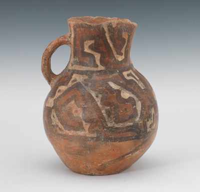 Appraisal: Pre-Columbian Jug Ovoid pottery jug with handle and applied pigments