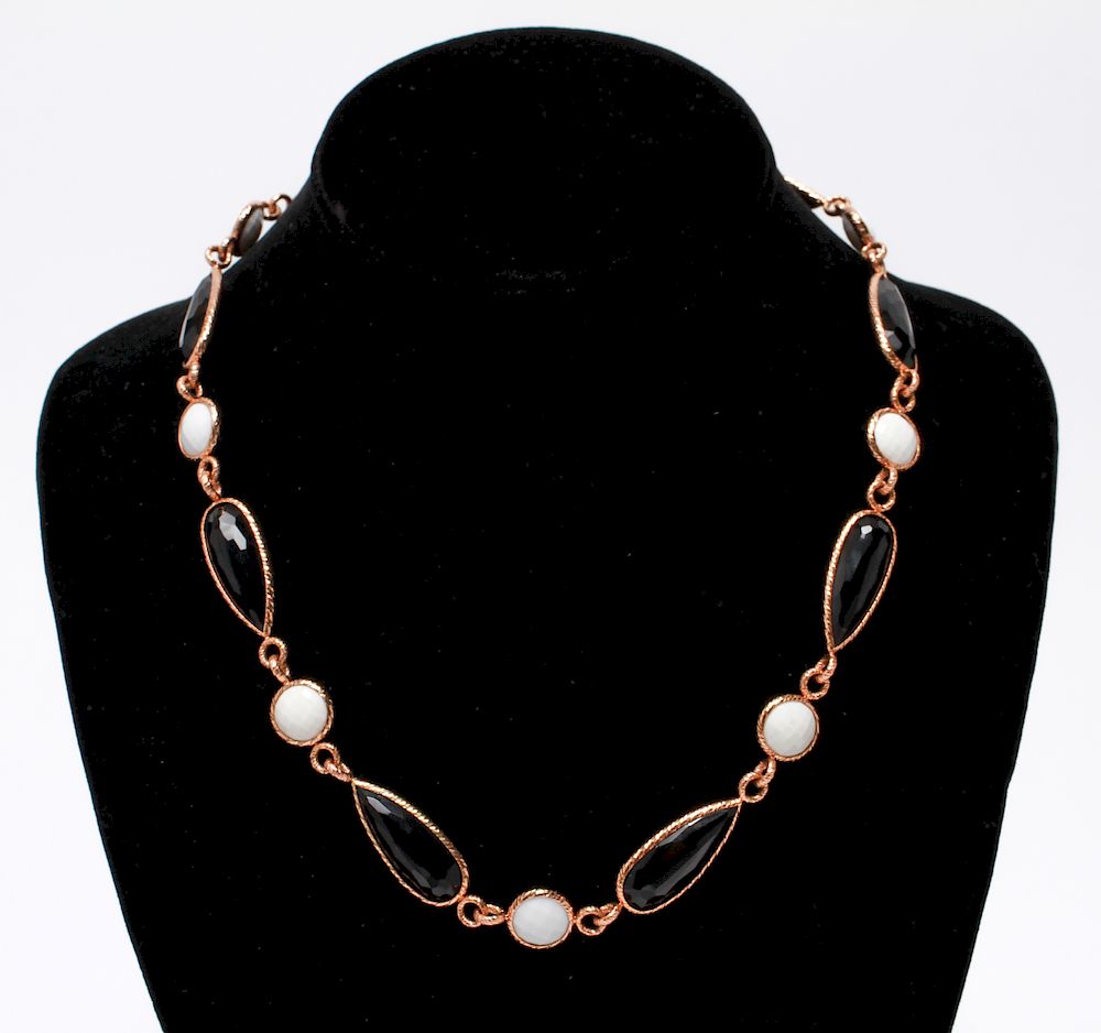 Appraisal: K Gold Black White Faceted Onyx Necklace K gold with