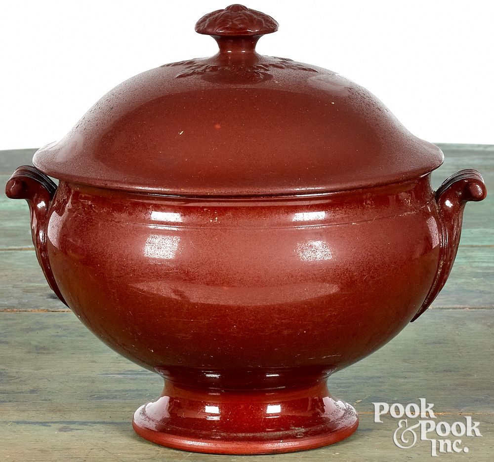 Appraisal: Redware footed bowl and cover Redware footed bowl and cover